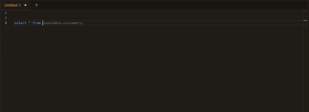Snout Complete suggesting the rest of a SQL statement as inline ghost text, accepted with Tab